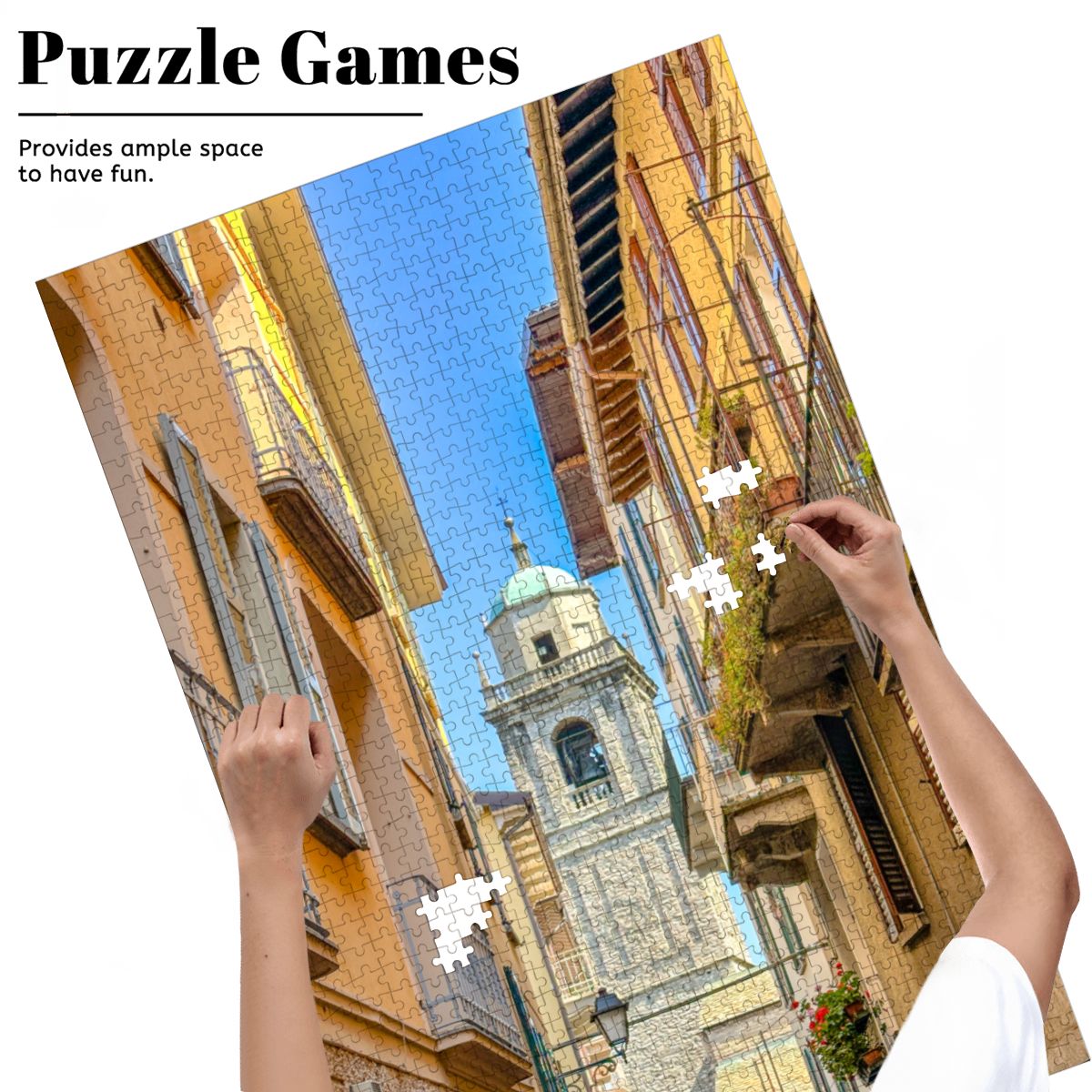 San Giacomo Bell Tower, Bellagio, Italy; Wooden Jigsaw Puzzles 1000 pcs (Vertical)