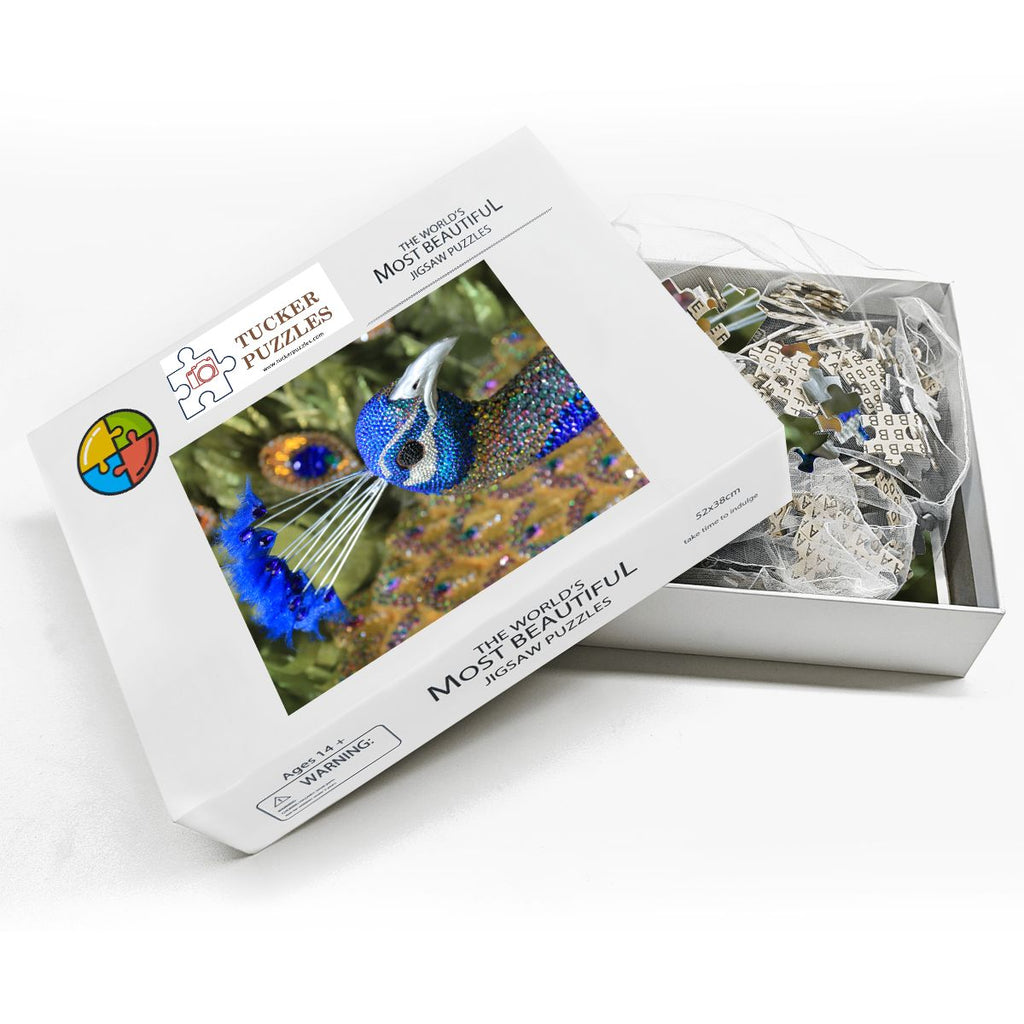 Beaded Peacock, Singapore; Wooden Jigsaw Puzzle 500 pcs (Vertical)