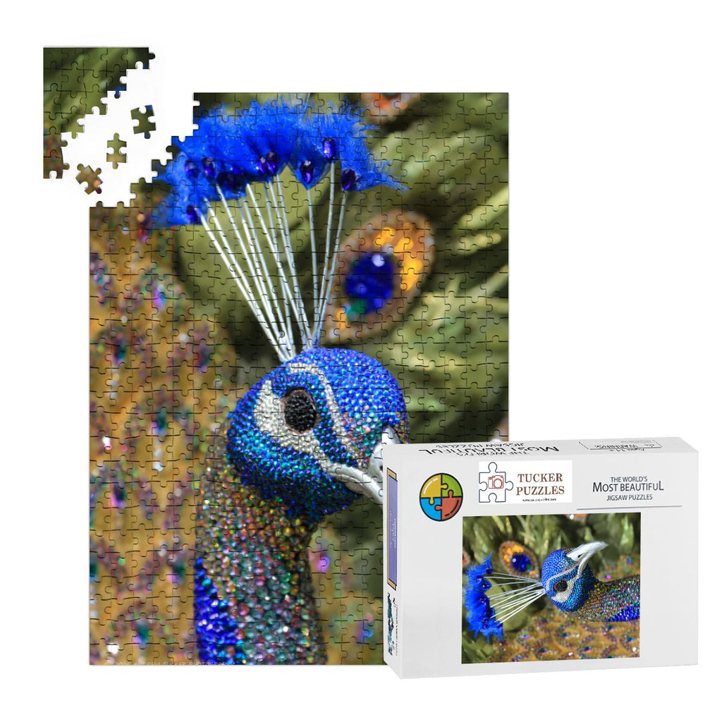Beaded Peacock, Singapore; Wooden Jigsaw Puzzle 500 pcs (Vertical)