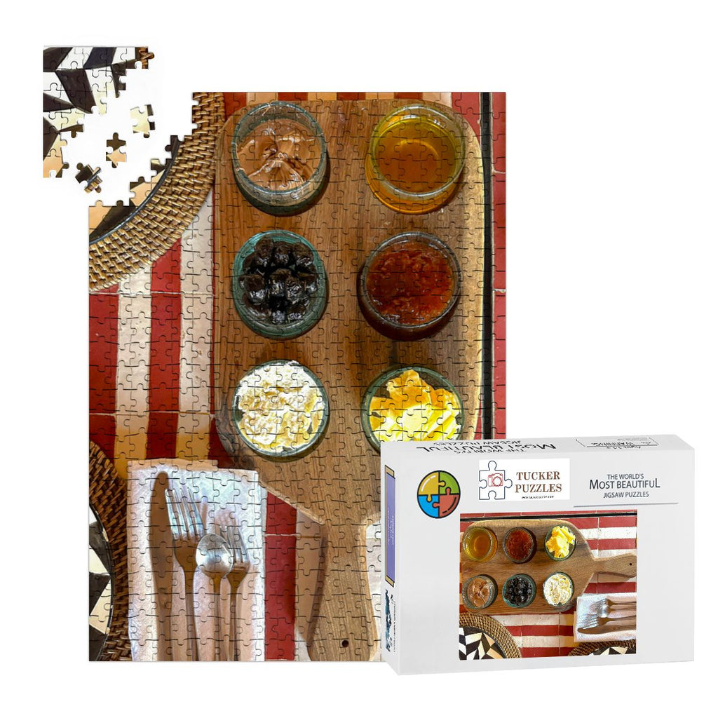 Moroccan Breakfast, Marrakech, Morocco; Wooden Jigsaw Puzzle 500 pcs (Vertical)