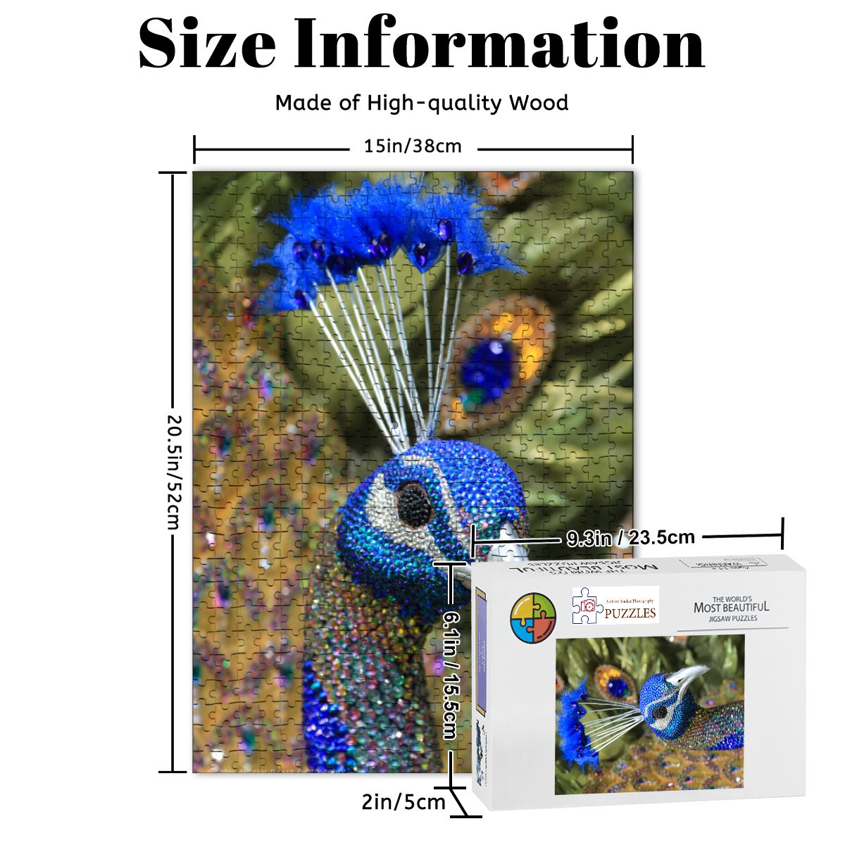 Beaded Peacock, Singapore; Wooden Jigsaw Puzzles 500 pcs (Vertical)