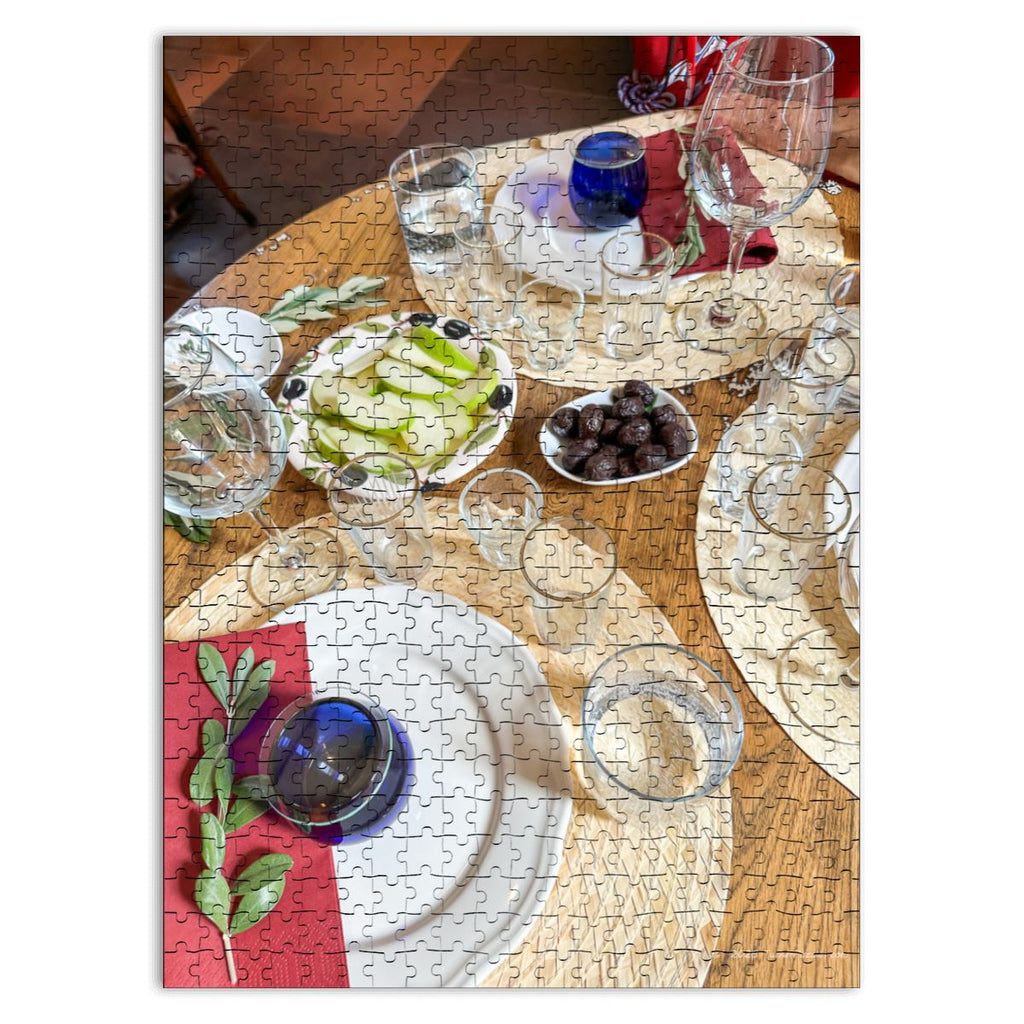 Wine Tasting Table Setting, Town of Sirince, Turkey; Wooden Jigsaw Puzzle 500 pcs (Vertical)