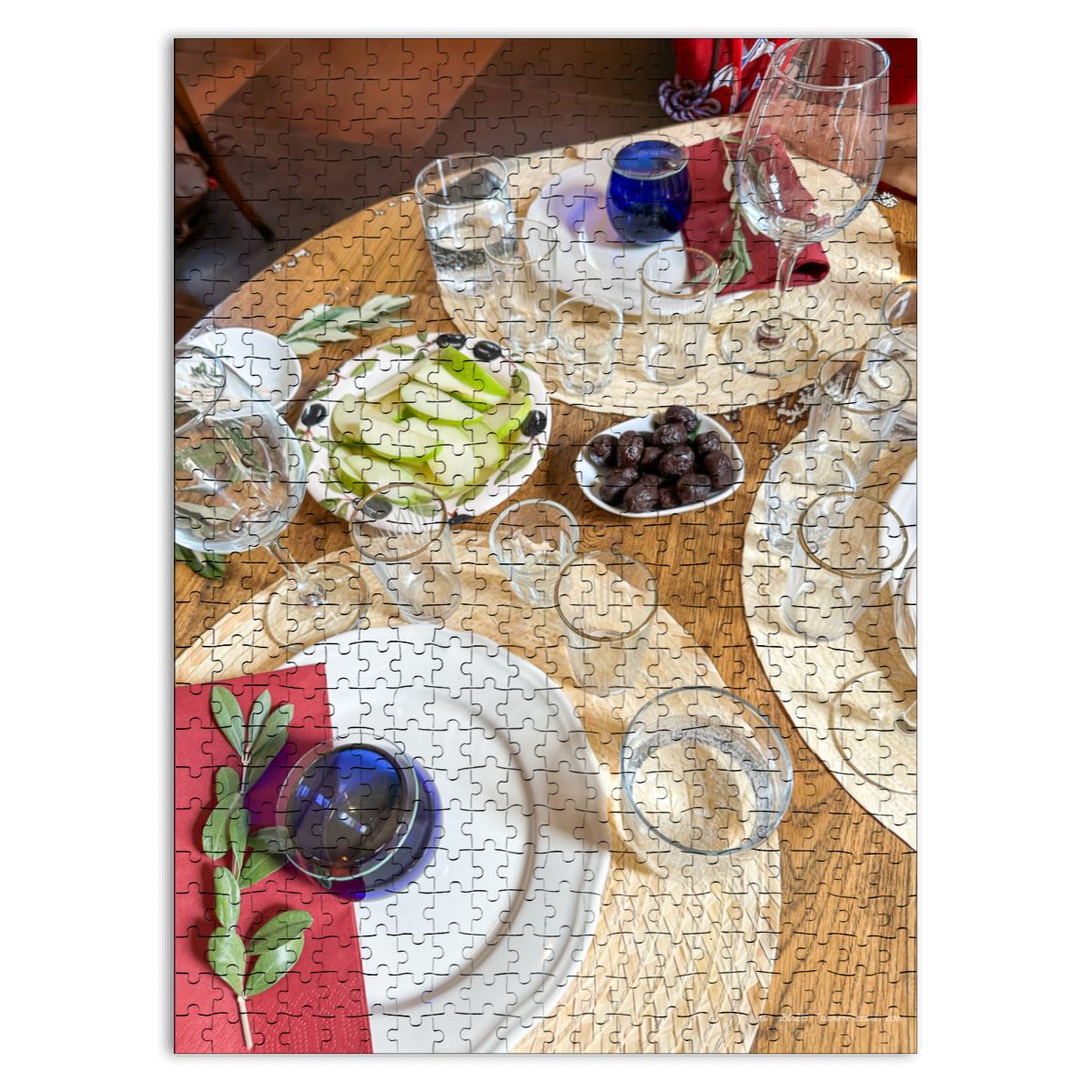 Wine Tasting Table Setting, Town of Sirince, Turkey; Wooden Jigsaw Puzzle 500 pcs (Vertical)