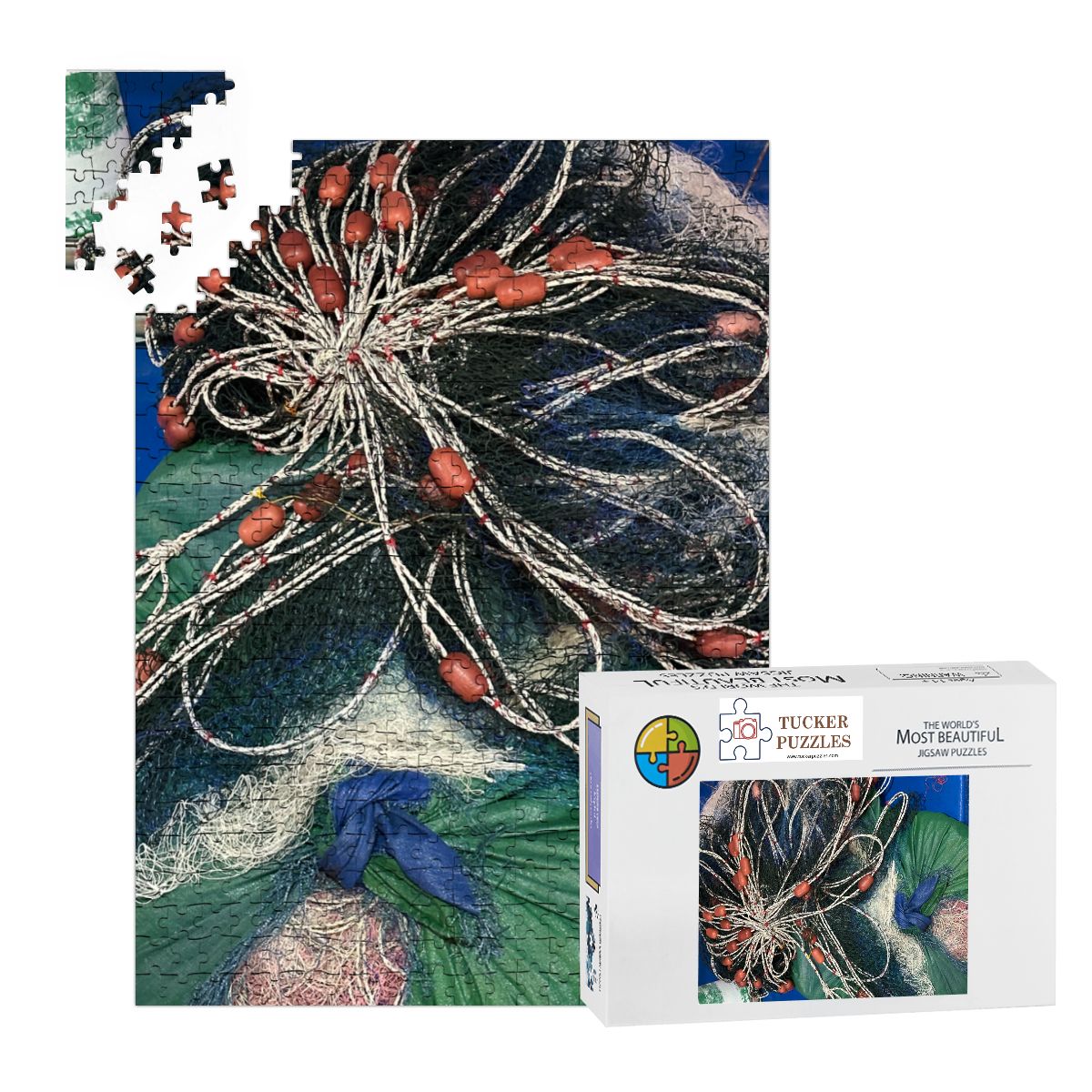 Fishing Nets, Malaysia; Wooden Jigsaw Puzzle 500 pcs (Vertical)