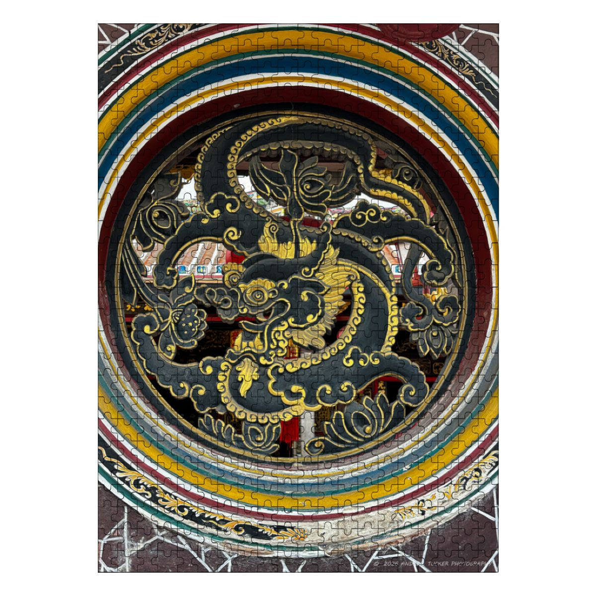 Cheng Hoon Teng Temple Dragon Medallion, Maylasia; 500pcs Wooden Jigsaw Puzzles (Horizontal) (Made in USA)