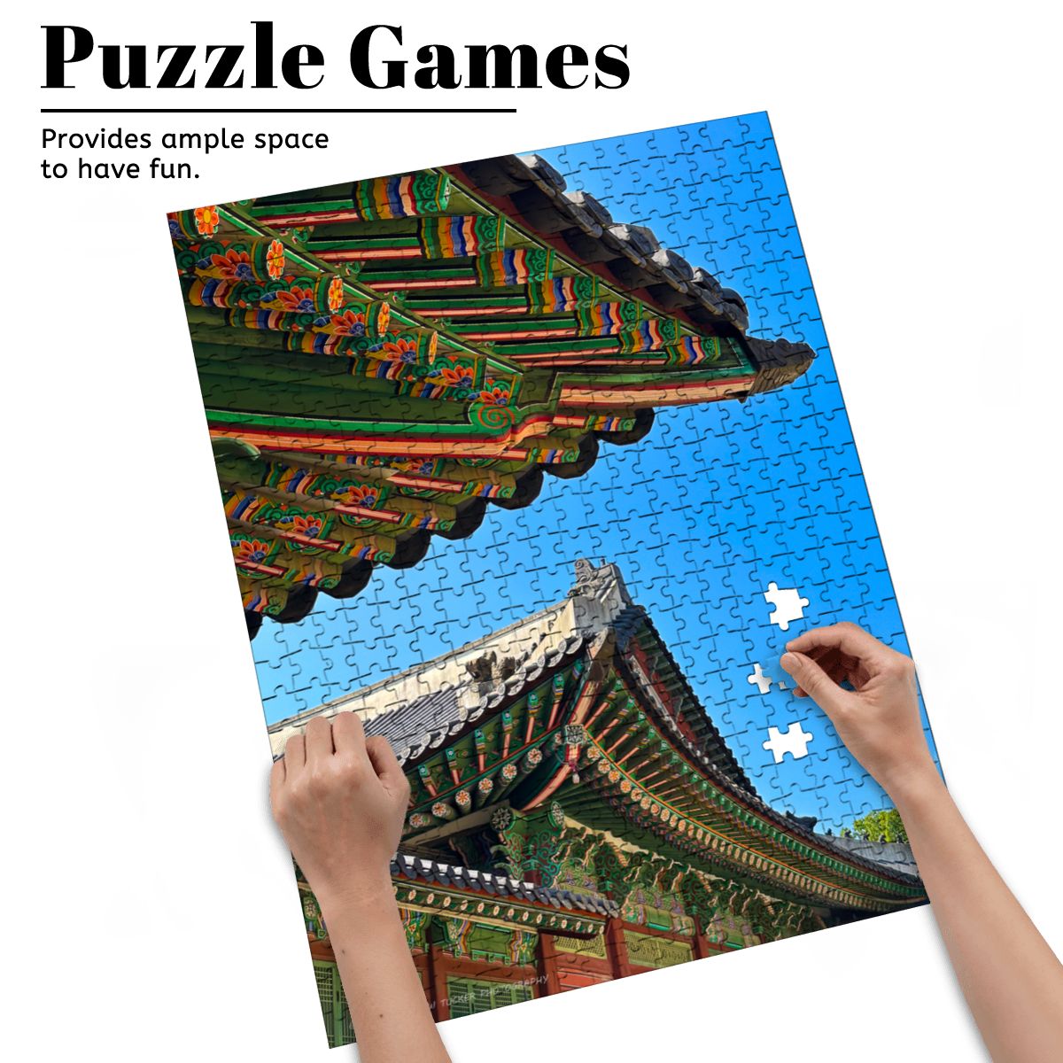CHANGDEOKGUNG TEMPLE EAVE; Wooden Jigsaw Puzzles 500 pcs (Vertical)