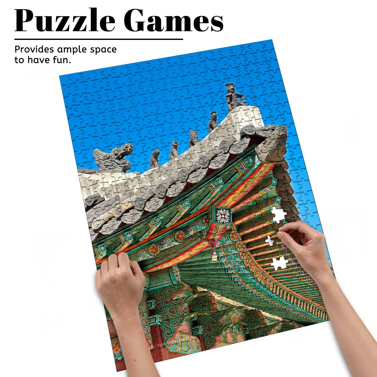 Changdeokgung Temple Roof, Wooden Jigsaw Puzzles 500 pcs (Vertical)