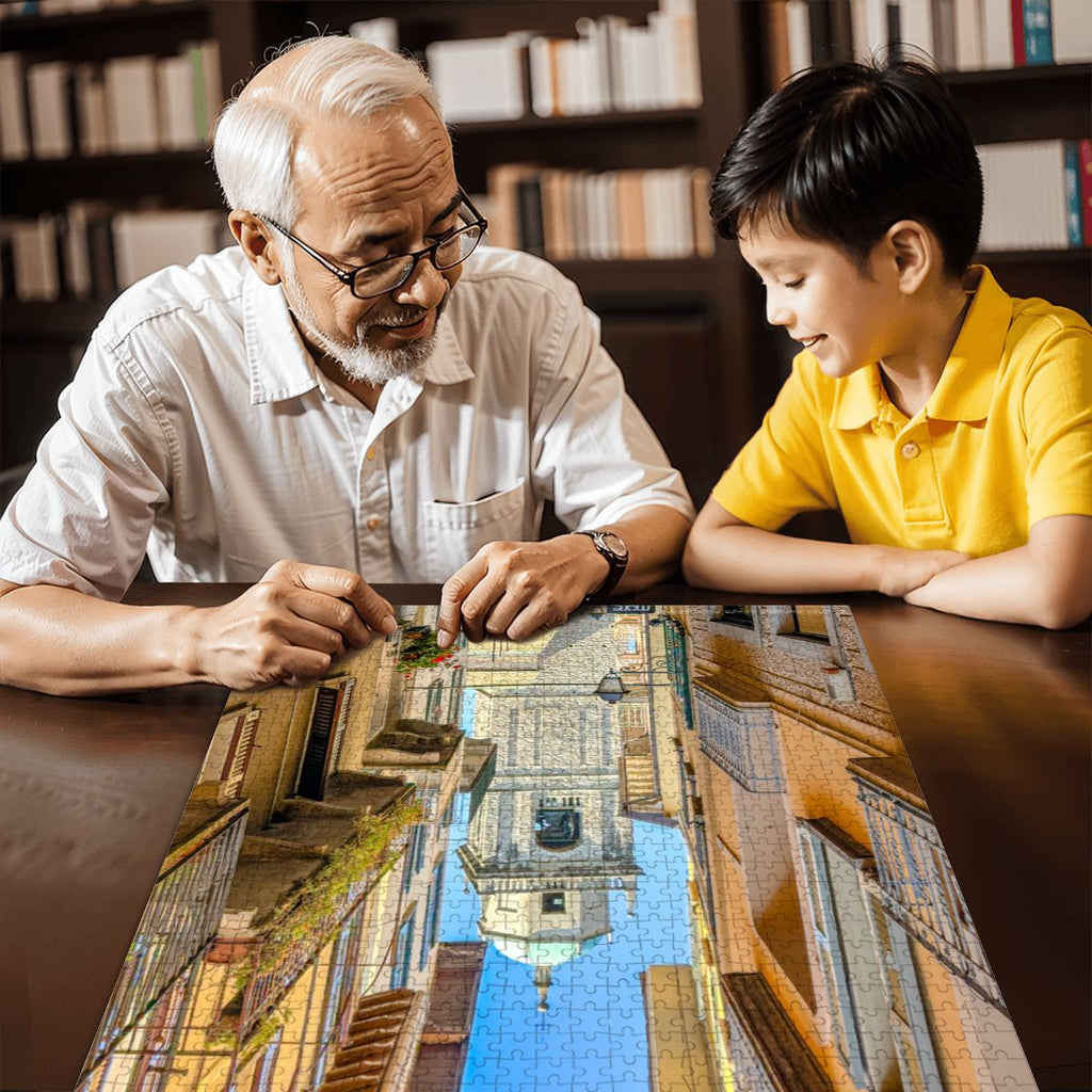 PUZZLE OF THE MONTH! San Giacomo Bell Tower, Bellagio, Italy; Wooden Jigsaw Puzzle 1000 pcs (Vertical)