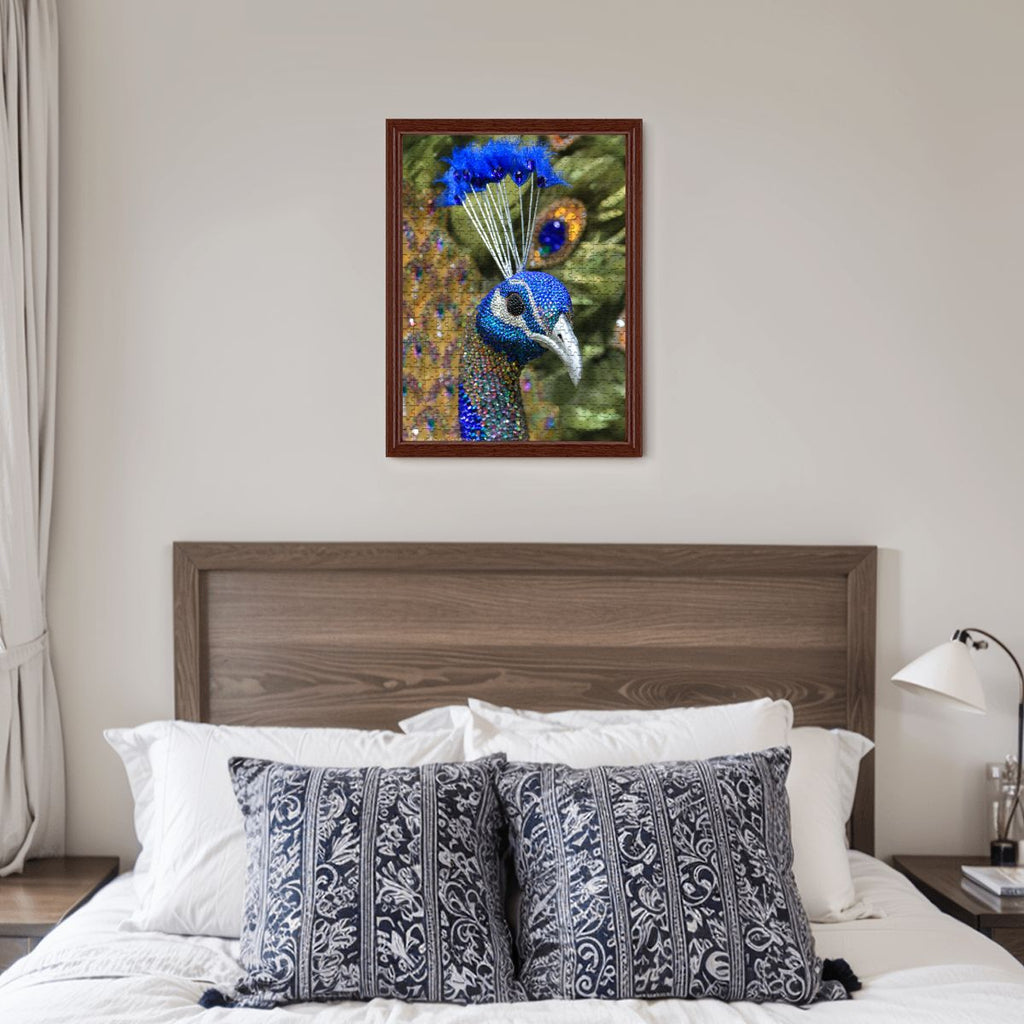 Beaded Peacock, Singapore; Wooden Jigsaw Puzzles 500 pcs (Vertical)