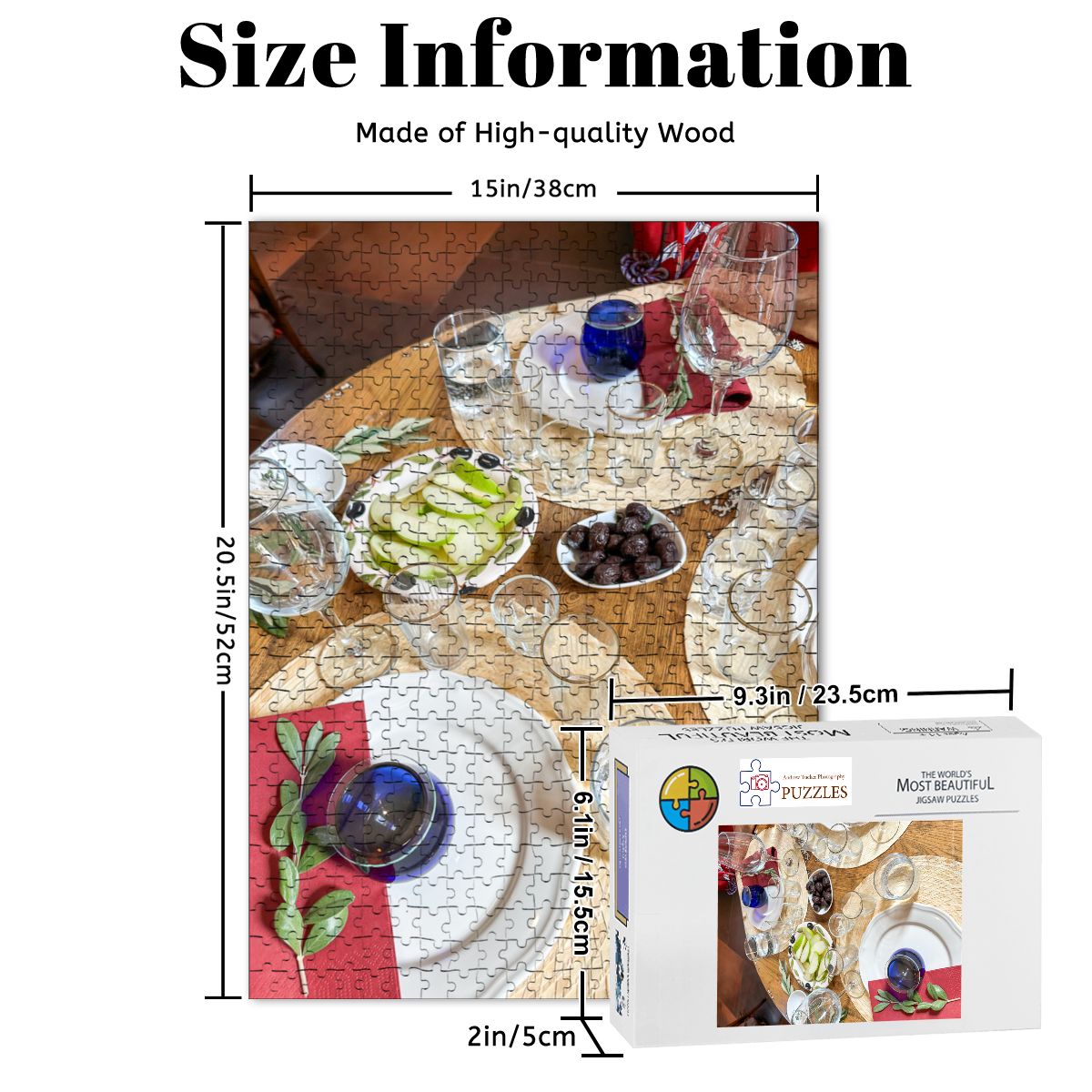 Wine Tasting Table Setting, Town of Sirince, Turkey; Wooden Jigsaw Puzzle 500 pcs (Vertical)