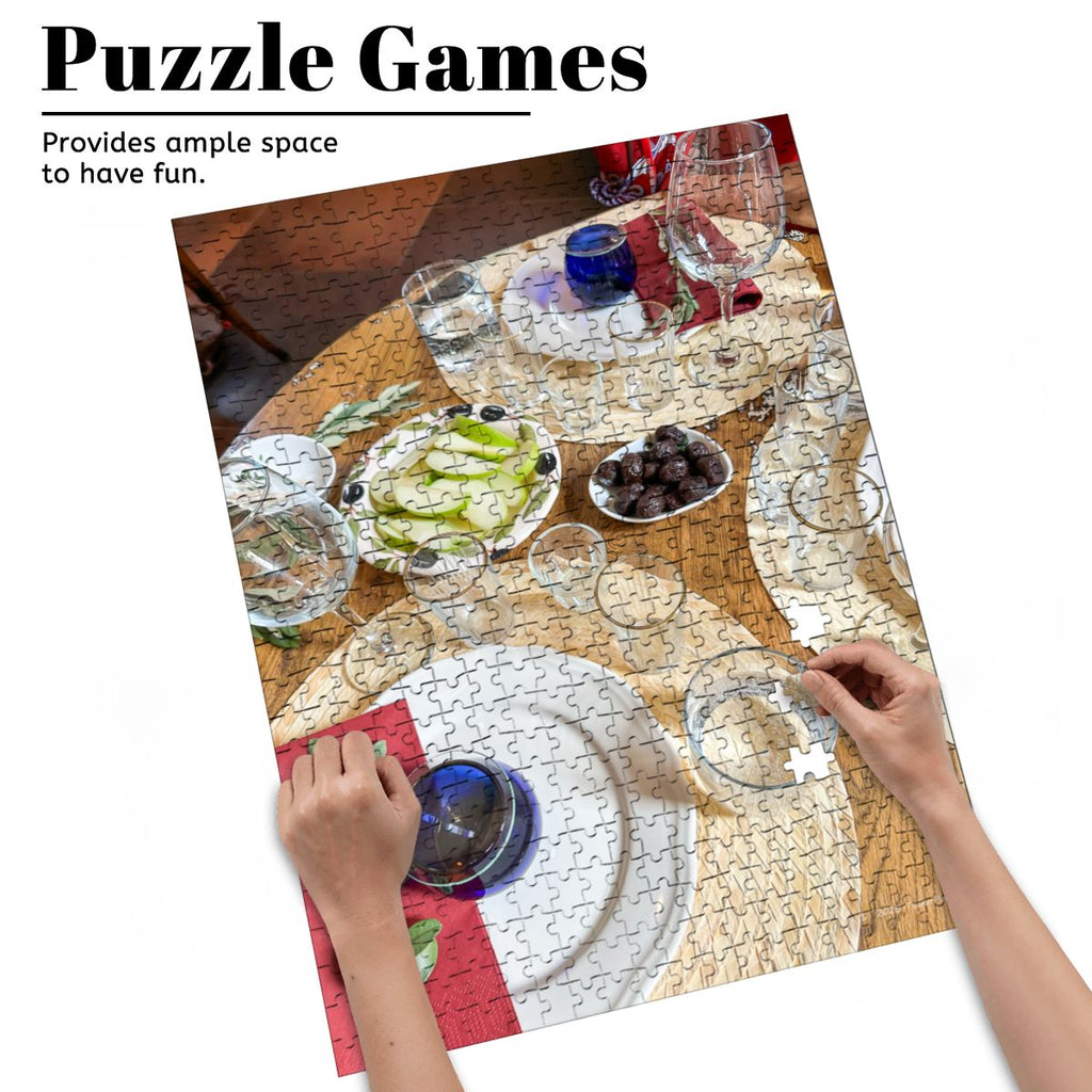 Wine Tasting Table Setting, Town of Sirince, Turkey; Wooden Jigsaw Puzzle 500 pcs (Vertical)