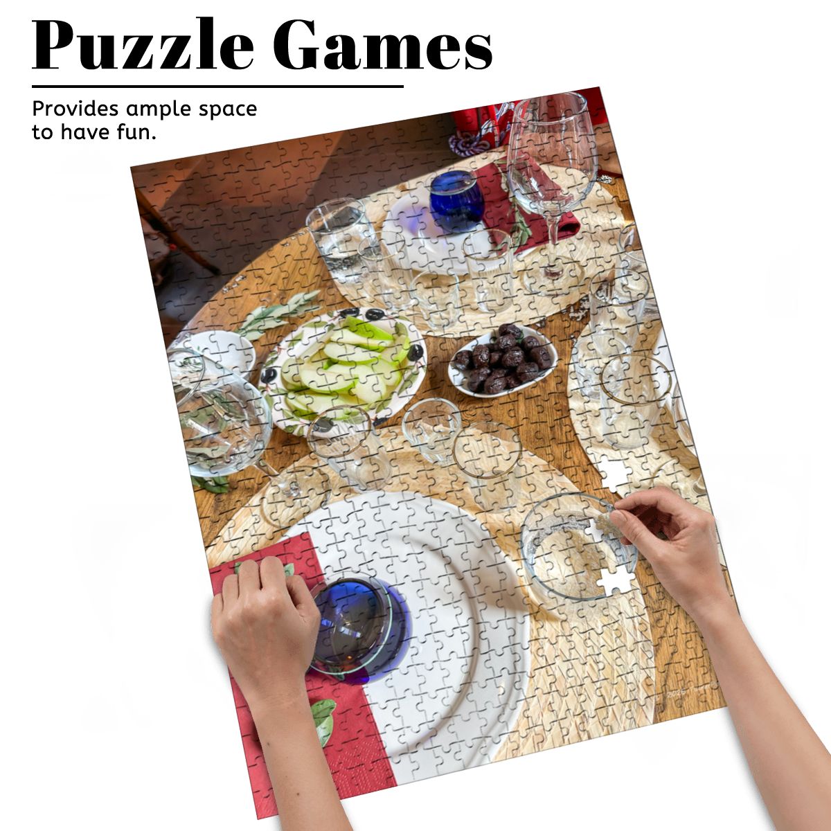 Wine Tasting Table Setting, Town of Sirince, Turkey; Wooden Jigsaw Puzzle 500 pcs (Vertical)