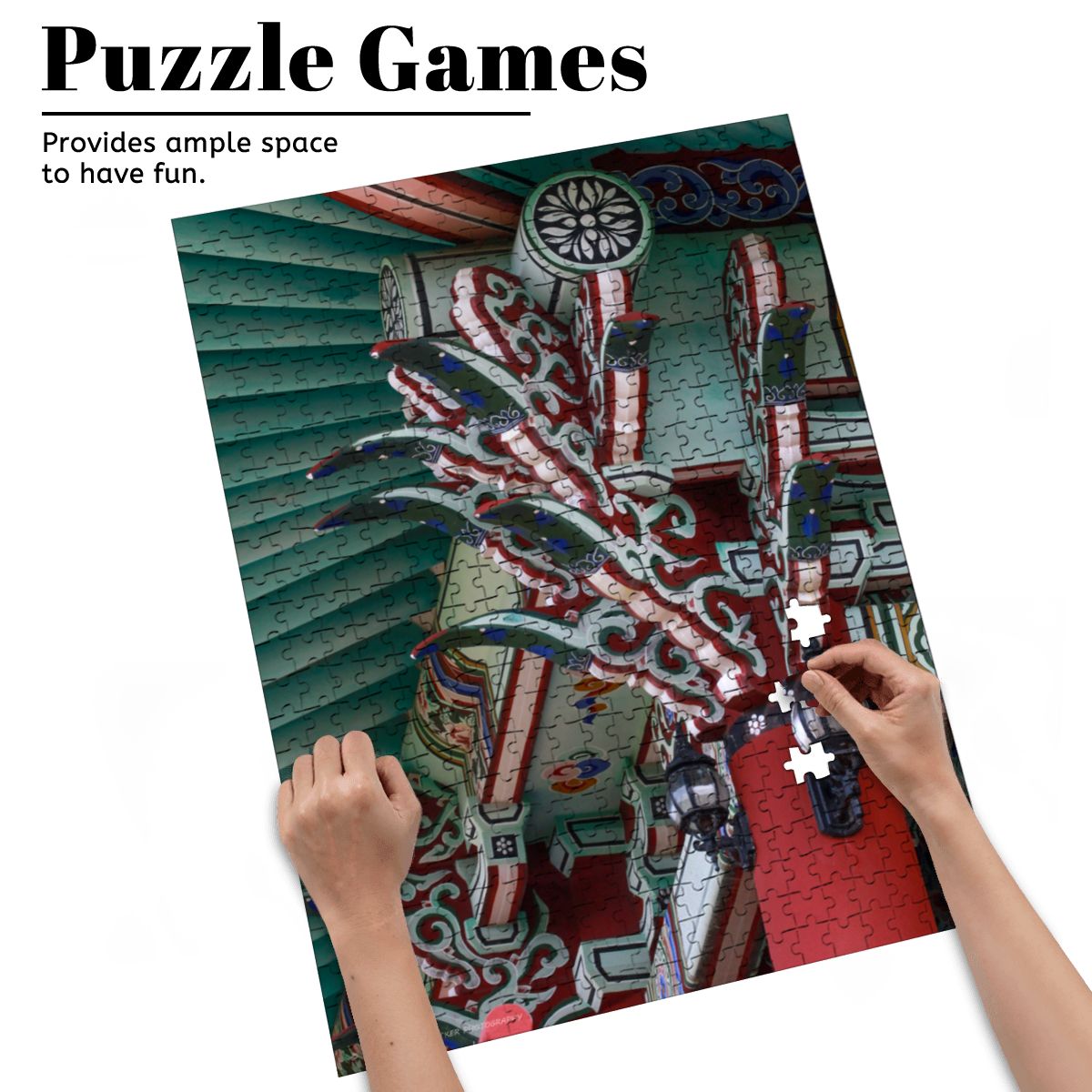 Korean Temple Soffit 2, South Korea, Wooden Jigsaw Puzzles 500 pcs (Vertical)