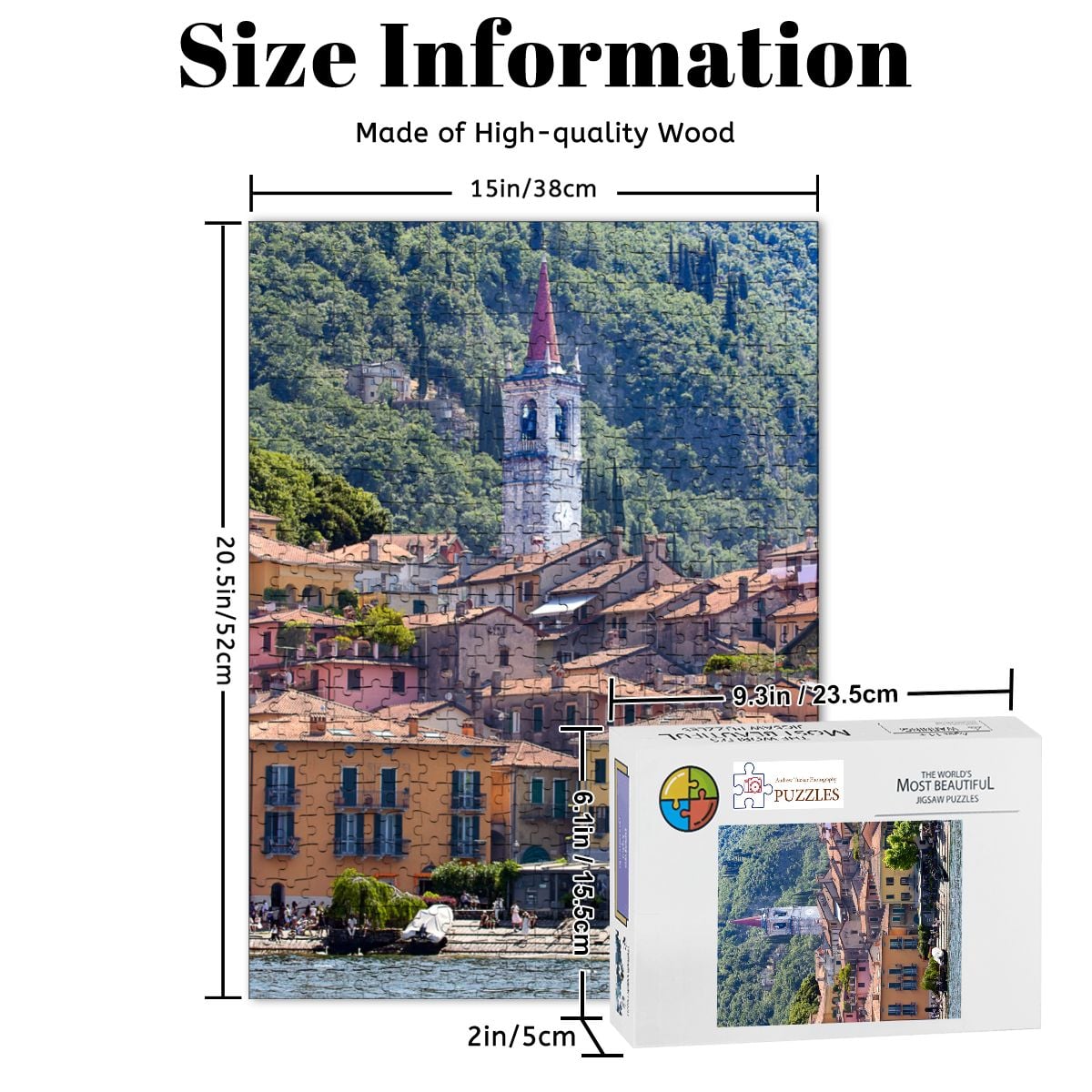 Varenna from Lake Como; Wooden Jigsaw Puzzle 500 pcs (Vertical)