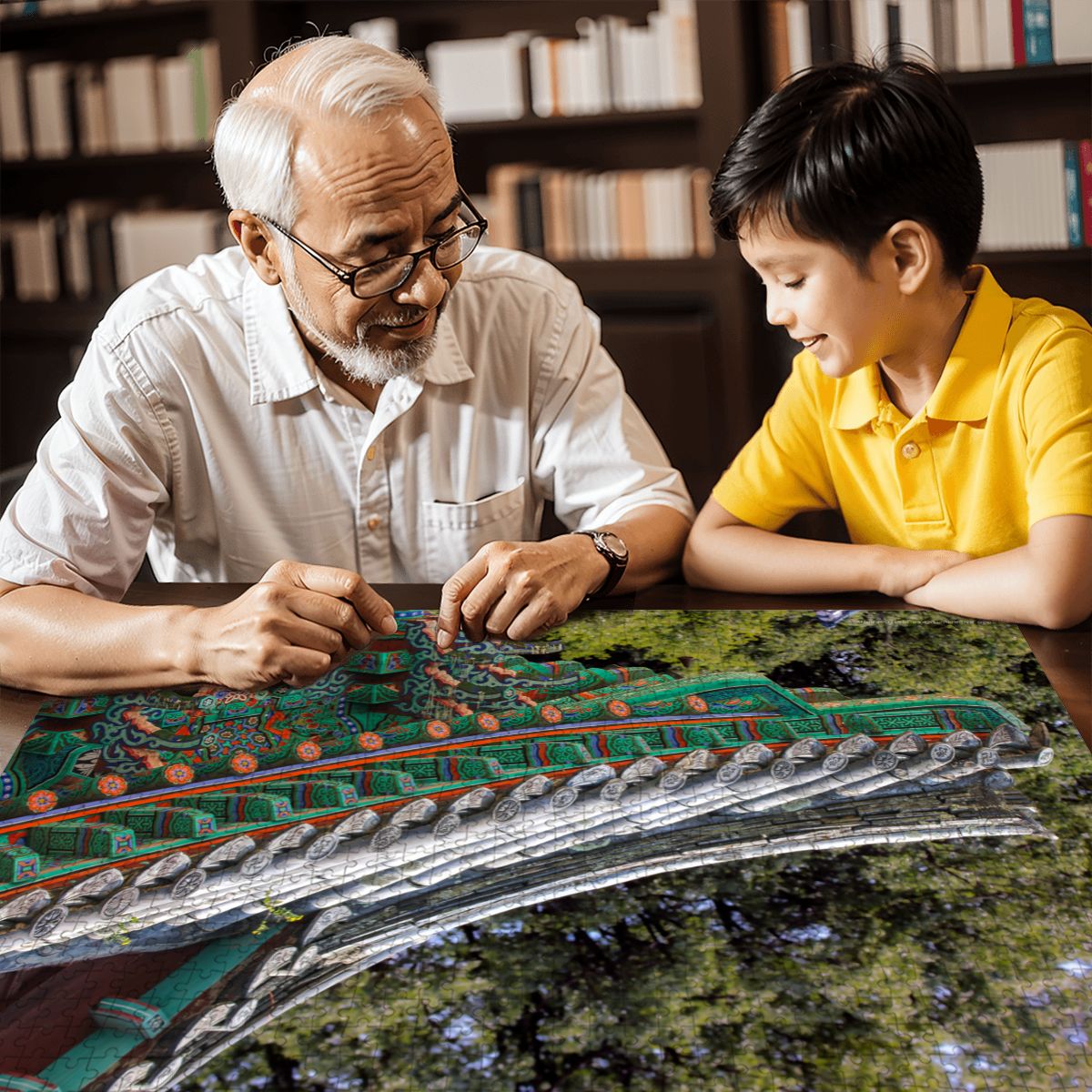 Changgyeonggung Palace Roof, South Korea; Wooden Jigsaw Puzzle 1000 pcs (Horizontal)