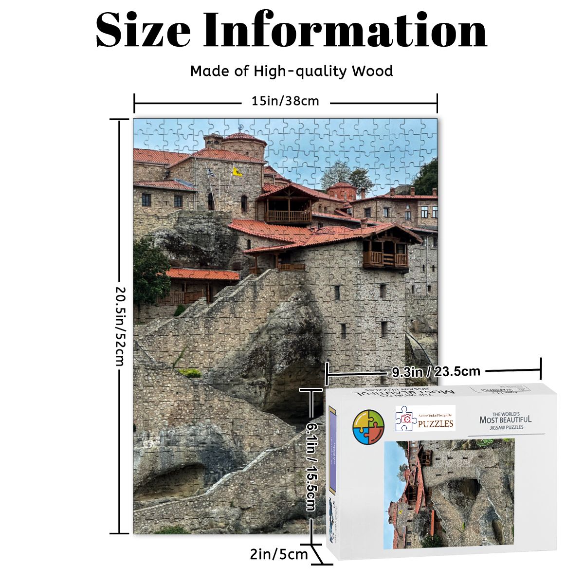 Great Meteoron Monastery, Meteora, Greece; 2025 Wooden Jigsaw Puzzles 500 pcs (Vertical)
