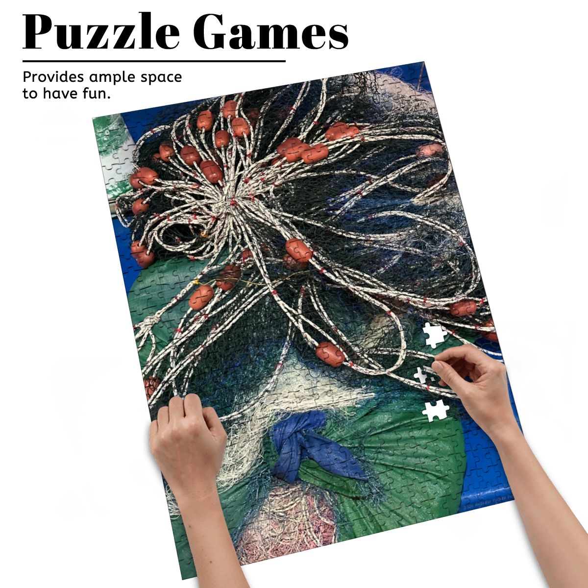 Fishing Nets, Malaysia, 2025; Wooden Jigsaw Puzzles 500 pcs (Vertical)