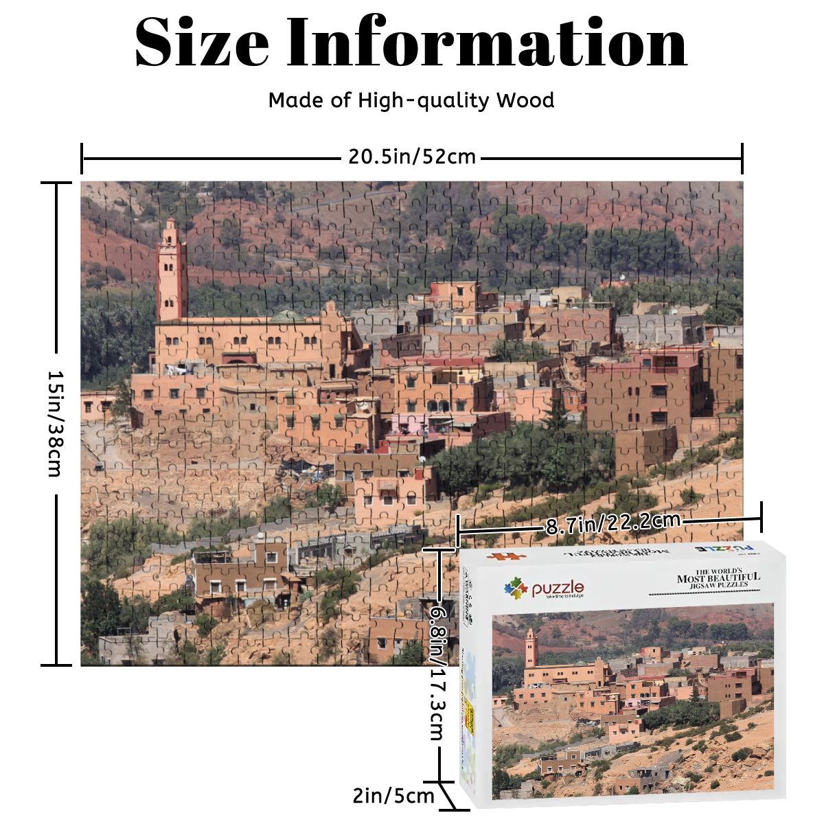 Moroccan Atlas Mountain Village, 2025: Wooden Jigsaw Puzzles 500 pcs (Horizontal)