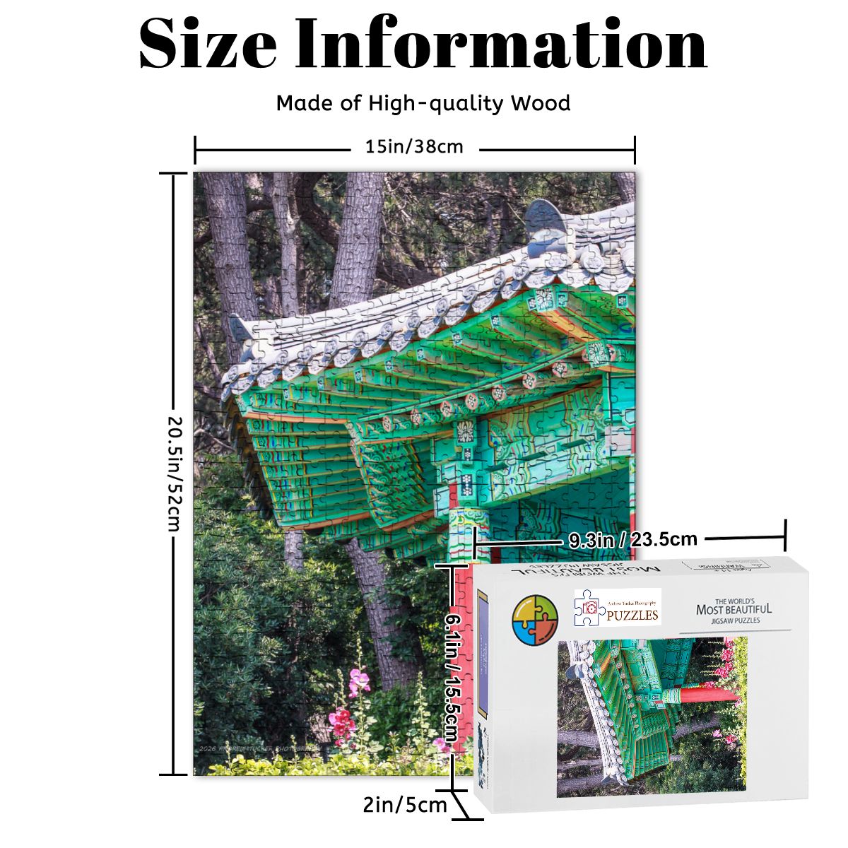 Traditional coastal pavilion located on Dongbaekseom Island, South Korea; Wooden Jigsaw Puzzles 500 pcs (Vertical)