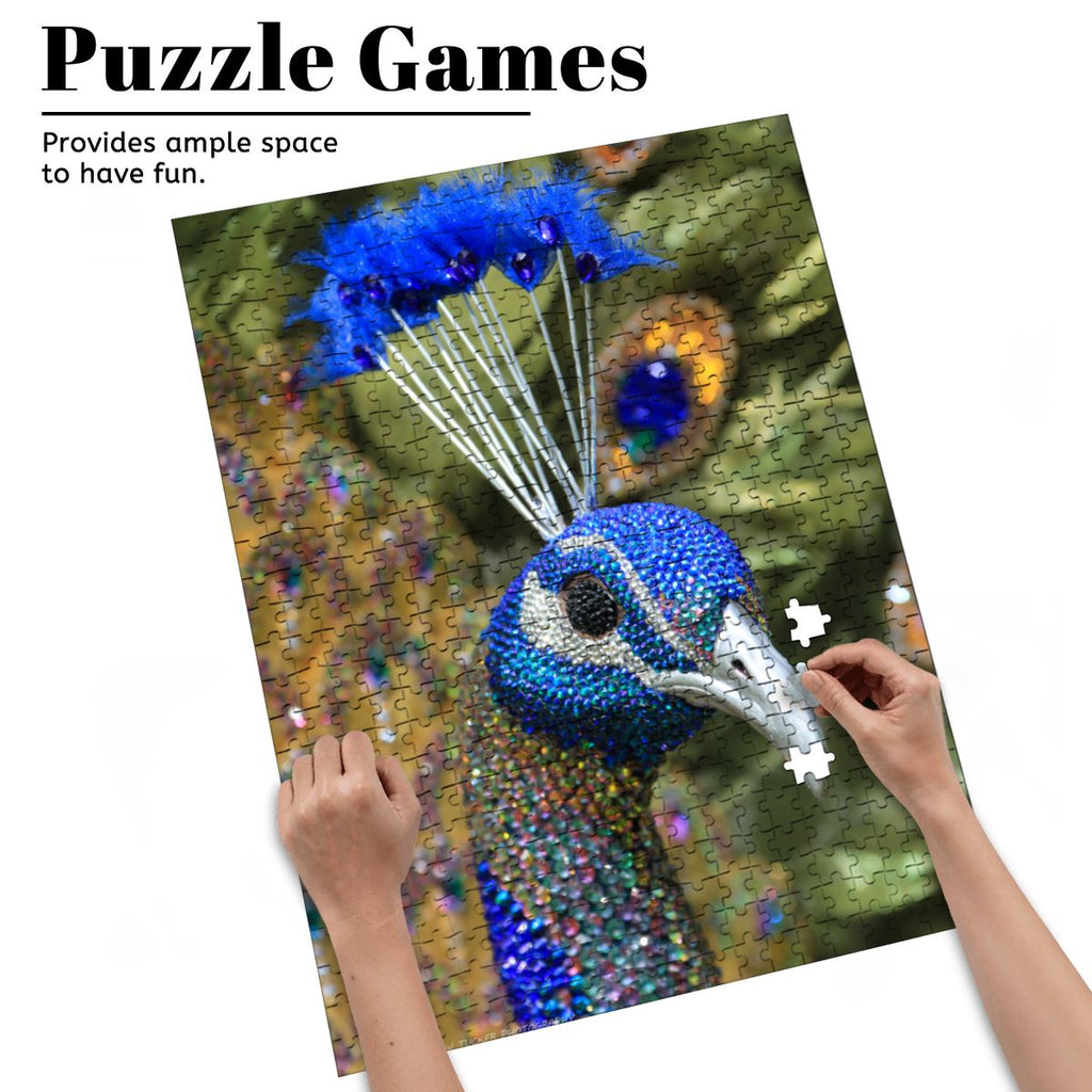 Beaded Peacock, Singapore; Wooden Jigsaw Puzzles 500 pcs (Vertical)