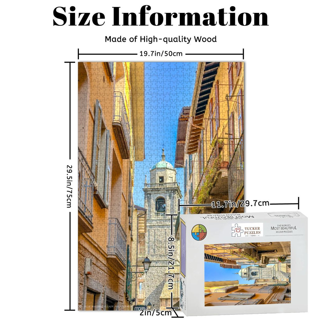 PUZZLE OF THE MONTH! San Giacomo Bell Tower, Bellagio, Italy; Wooden Jigsaw Puzzle 1000 pcs (Vertical)
