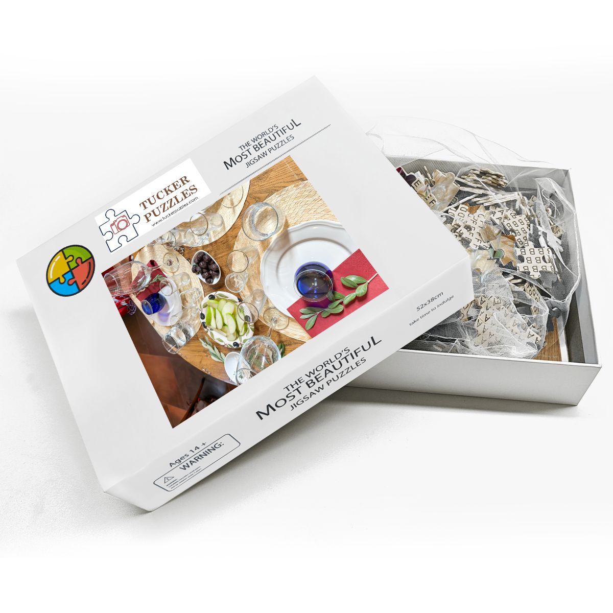 Wine Tasting Table Setting, Town of Sirince, Turkey; Wooden Jigsaw Puzzle 500 pcs (Vertical)