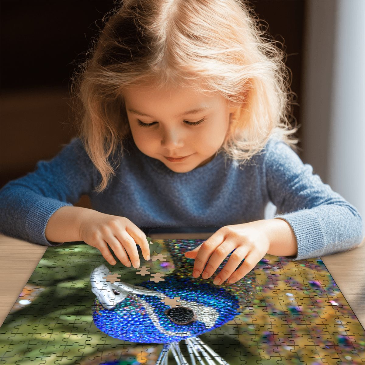 Beaded Peacock, Singapore; Wooden Jigsaw Puzzles 500 pcs (Vertical)