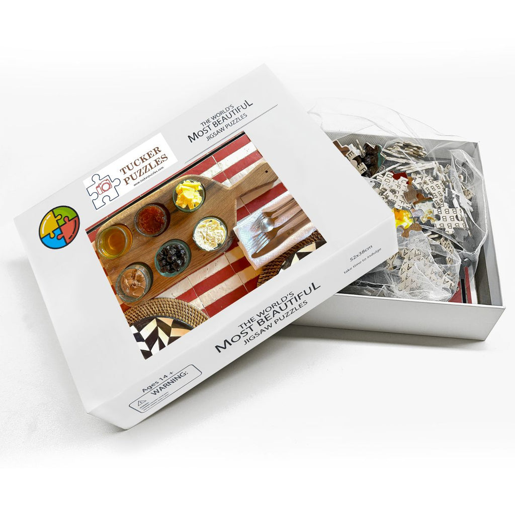 Moroccan Breakfast, Marrakech, Morocco; Wooden Jigsaw Puzzle 500 pcs (Vertical)