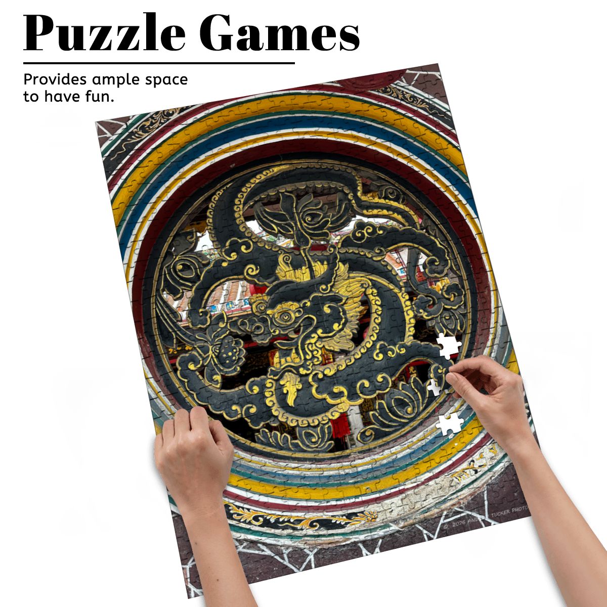 Cheng Hoon Teng Temple Dragon Medallion, Malaysia; Wooden Jigsaw Puzzle 500 pcs (Vertical)